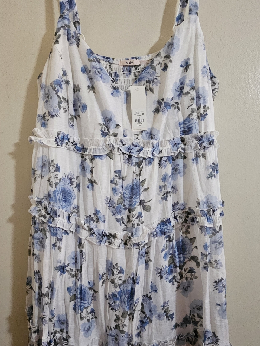 Francesca's White Dress with Blue Floral Smocked Bodice